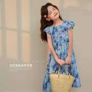 陈大猪 女童夏季连衣裙2025新款夏天度假风碎花裙子儿童长裙过膝