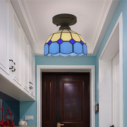 欧美式灯饰门厅灯过道灯浴室灯地中海风格蓝白格飘窗吸顶灯具
