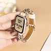 适用于iwatch876543代苹果s9智能手表表带，经典链条拼皮款米色applewatch潮流时尚运动女生款个性民族风