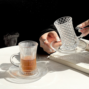 土耳其咖啡杯碟套装欧式花，茶杯红茶杯专用配碟网红玻璃杯下午茶杯