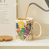 美式涂鸦马克杯卡通个性创意设计感陶瓷水杯家用办公咖啡杯带盖勺