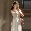 法式初恋白色吊带连衣裙，女夏2024年绝美清纯欲奶甜茶茶歇长裙