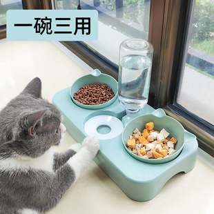 猫碗双碗保护颈椎猫粮碗，自动饮水食盆防打翻狗饭盆狗狗猫咪用品碗