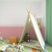 北欧田园格子素色纯色儿童房，壁纸卧室背景墙纸满铺小碎花无缝墙布