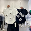 2022春季韩版设计感小众圆领，套头短袖显瘦珍珠，立体花朵t桖女