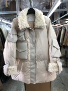 韩国东大门羽绒服女短款保暖宽松范23韩版拼接“羊羔毛”外套