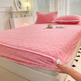 纯色简约牛奶绒床笠单件全包围360度设计床罩防滑套保暖床护垫套