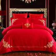 全棉婚庆四件套纯棉大红色1.8m床笠新婚房结婚床上用品简约被套件