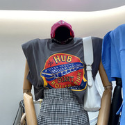 无袖t恤女2021夏季韩国时髦洋气短款垫肩背心宽松外穿上衣潮