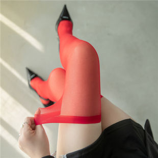 纯欲性感超薄过膝袜新年红色高筒大腿天鹅绒丝袜女美腿红边长筒袜