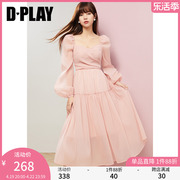 DPLAYins温柔山茶粉色高腰蓬蓬法式连衣裙气质公主连衣裙