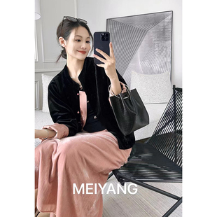 美洋meiyang黑天鹅外套，新中式古典撞色丝绒，提花旗袍盘扣上衣