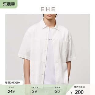 EHE男装 明星同款夏季白色暗条纹工装风纯棉短袖衬衫男