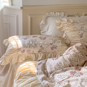 Retro复古风蕾丝褶皱床上四件套床裙款床单被套纯棉全棉法式床品