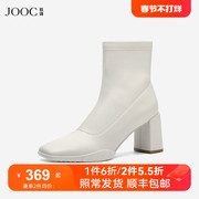 JOOC玖诗时装靴秋冬欧美粗高跟女靴小众设计感百搭短筒靴6320