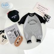 2022春款婴儿服装0-2岁男宝宝卫衣款灰色连体衣外出MELBOURND
