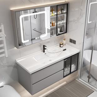 轻奢岩板浴室柜组合现代简约智能，卫生间洗手脸盆，柜收纳洗漱台镜柜