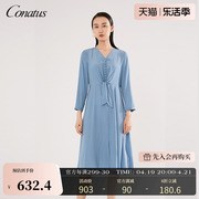 CONATUS/珂尼蒂思春季v领连衣裙女士设计感温柔气质夏季