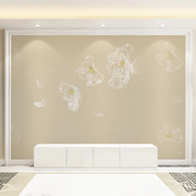新中式墙纸花朵简约墙布别墅，客厅壁布电视背景墙，壁纸米黄色壁画
