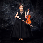 2022夏季长款钢琴小主持人，演出服欧美裙黑色女公主生日儿童礼服
