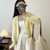 蕾丝飘带针织外套女2025春季新款韩版设计感小众连帽抽绳开衫上衣