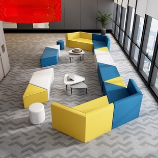 现代创意办公室接待异形沙发简约商务会客休闲休息区沙发茶几组合