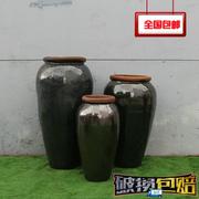 黑色装饰陶罐土陶落地景观摆件大花瓶纯手工陶瓷粗陶缸插花盆