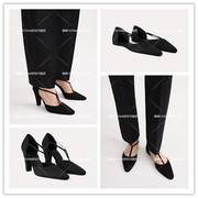 瑞典toteme女鞋黑色桑，蚕丝t字系带尖头，锥跟高跟鞋+平跟凉鞋