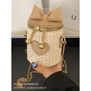 小众蝴蝶结迷你草编包2025新款小清新链条小包女时尚百搭单肩包