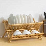 碗碟架沥水架厨房双层菜盘子收纳架晾放碗架沥干架竹制通风置物架