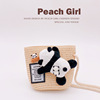 Peach Girl国潮熊猫花花果赖可爱布贴儿童草编拉链零钱包手机包女