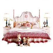 极速全实木欧式儿童床女孩组合套房家具公主床粉色单双人床1.5米1
