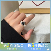 气质韩风珍珠戒指ins风网，红双层指环唯美爱心形，镶钻食指戒2449