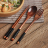 日式缠线木质勺子叉子筷子，三件套长柄实木成人，便携勺叉布袋餐具