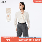 lily2023冬女装ol通勤女装，优雅飘带气质，宽松垂坠感纯色衬衫女