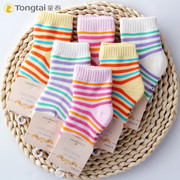 童泰男女童袜子秋冬季可爱条纹系列婴儿宝宝松口透气中筒袜
