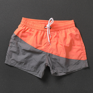 男士休闲短裤夏季撞色灰拼橘色有内衬速干可下水沙滩裤三分裤潮牌