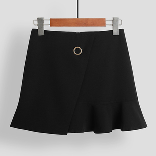 L系列折扣女装短裙黑色夏季中腰显瘦包臀荷叶边内有安全裤