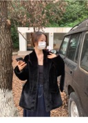 2023新款毛毛外套皮毛一体环保皮草V领黑色显瘦高级感仿狐狸毛女