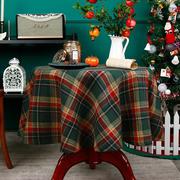 复古格子桌布全棉英伦风圆桌，红盖布美式圣诞，茶几餐桌绿格装饰布
