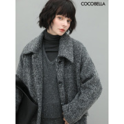 cocobella格雷系花灰色，保暖加厚毛呢外套女冬长款毛绒大衣wl907