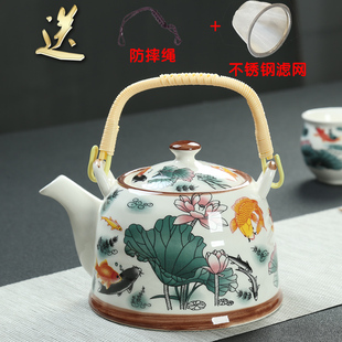 提梁壶家用大茶壶茶杯陶瓷茶具，套装凉水壶，青花茶壶餐厅酒店用茶壶