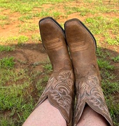 美国ariat女靴6排针刺绣，牛皮橡胶底5cm粗跟骑马靴复古西部牛仔靴