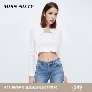 Miss Sixty针织外套女气质上衣圆领长袖烫钻纽扣短款刺绣