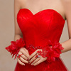 新娘手套红色婚纱礼服旗袍，秀禾服短款韩式结婚甜美花朵蕾