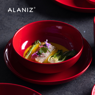 alaniz南兹pb红色碗家用陶瓷，创意盘子碗过年餐具结婚乔迁送礼餐具