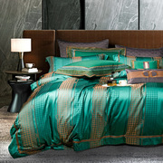 意大利轻奢四件套贡缎千鸟，格提花六件套，全棉纯棉床上用品绿色床单