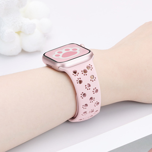 iWatch硅胶表带粉色镂空春夏适用苹果手表表带AppleWatchS9表带
