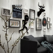 客厅沙发墙组合相框挂墙创意挂钟照片墙装饰北欧风电视相片墙