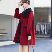 红色双面羊绒大衣女，2023秋冬短款宽松时尚，高端毛呢小个子外套